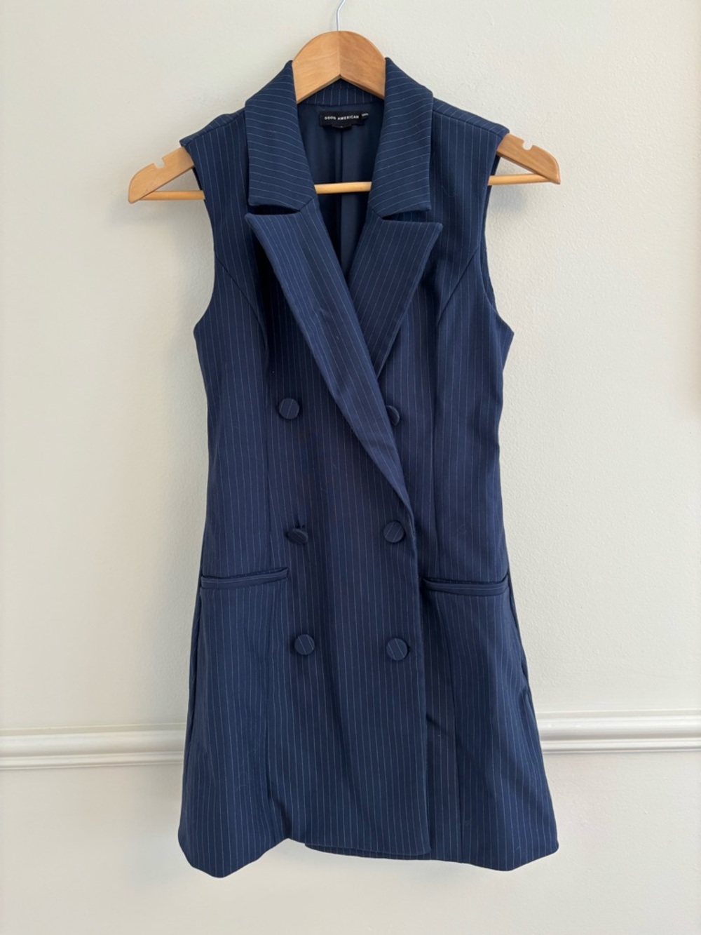 Good American Navy Pinstripe Double-Breasted Blazer Mini Dress